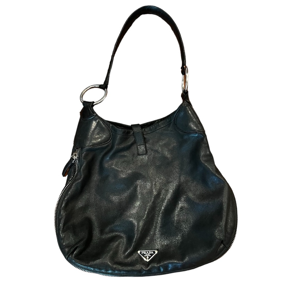 Prada Classic Black Leather Hobo Bag